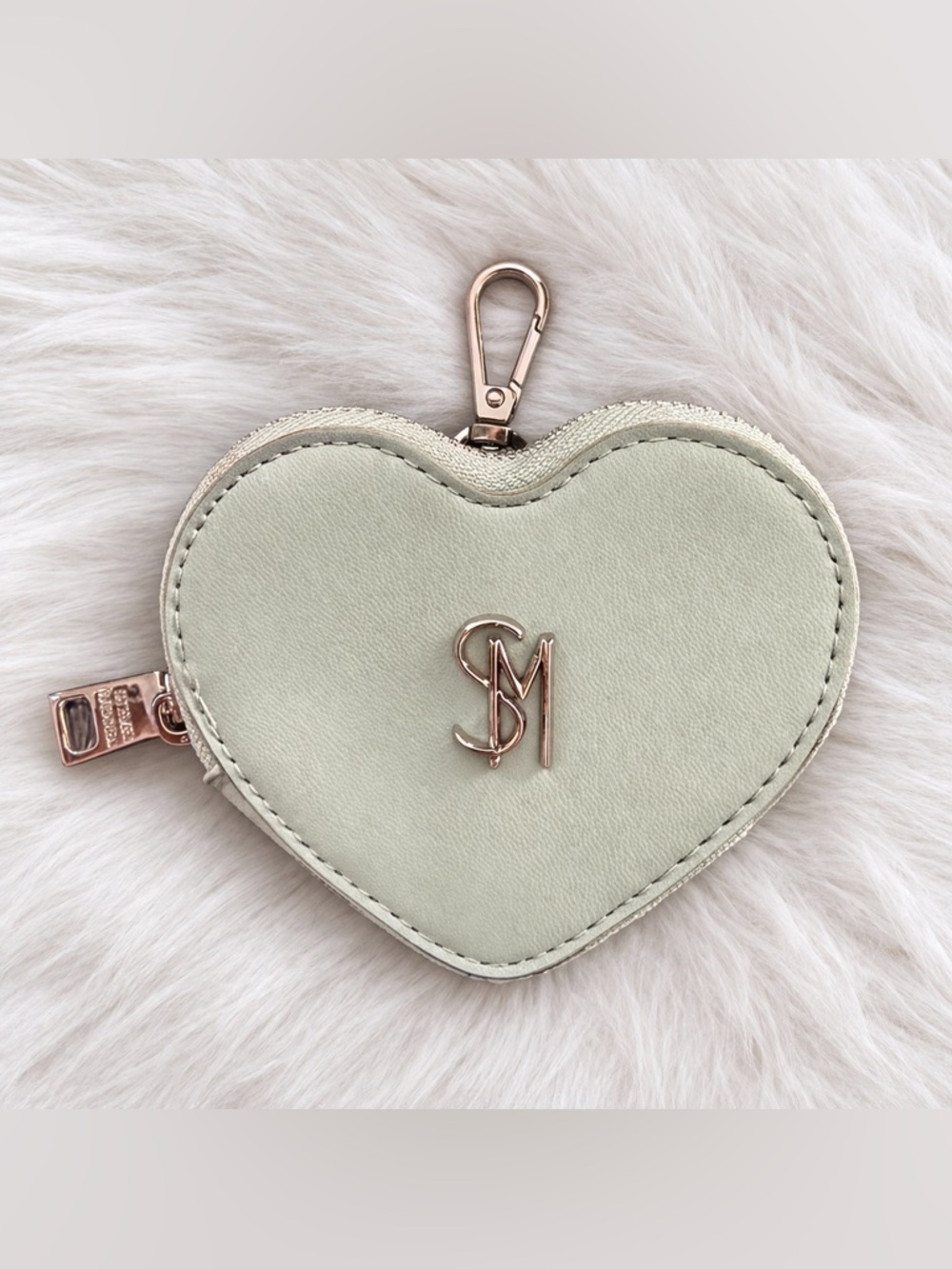 Steve Madden Heart Coin Pouch in Light Sage with Silver Hardware